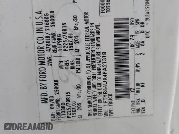 ✅ 2004 Ford Ranger XL Fleet • VIN: 1FTYR44UX4PA21318 • Lot: 84302875. Listed on Copart with 203,975 mi. Free auction sales archive from the USA and detailed vehicle history report at DreamBid. Image 12.