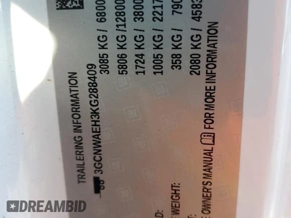 ✅ 2019 Chevrolet Silverado 1500 Work Truck • VIN: 3GCNWAEH3KG288409 • Lot: 81634655. Wystawiony na Copart z przebiegiem 125 496 mil. Bezpłatny archiwum sprzedaży aukcyjnych z USA i szczegółowy raport historii pojazdu na DreamBid. Zdjęcie 12.