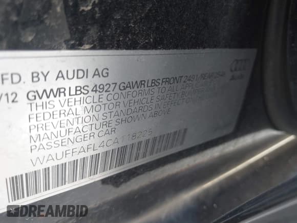 ✅ 2012 Audi A4 Premium Plus • VIN: WAUFFAFL4CA118225 • Lot: 42894661. Listed on IAAI with 121,662 mi. Free auction sales archive from the USA and detailed vehicle history report at DreamBid. Image 9.