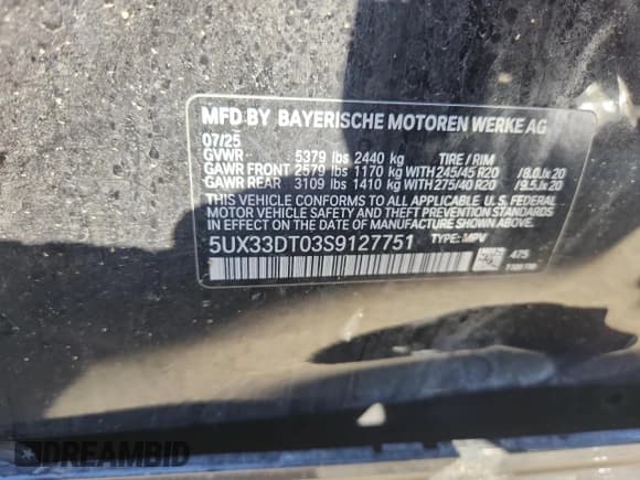 ✅ 2025 BMW X4 xDrive30i • VIN: 5UX33DT03S9127751 • Lot: 87042895. Listed on Copart with Not provided. Free auction sales archive from the USA and detailed vehicle history report at DreamBid. Image 14.