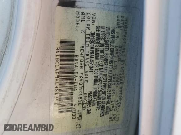 ✅ 2010 Nissan Versa S • VIN: 3N1BC1AP9AL451341 • Lot: 71918675. Listed on Copart with 187,134 mi. Free auction sales archive from the USA and detailed vehicle history report at DreamBid. Image 12.