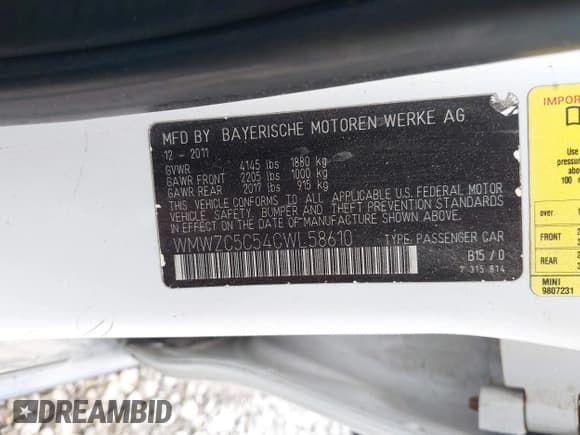 ✅ 2012 MINI Countryman S • VIN: WMWZC5C54CWL58610 • Lot: 42372195. Listed on IAAI with 133,556 mi. Free auction sales archive from the USA and detailed vehicle history report at DreamBid. Image 9.