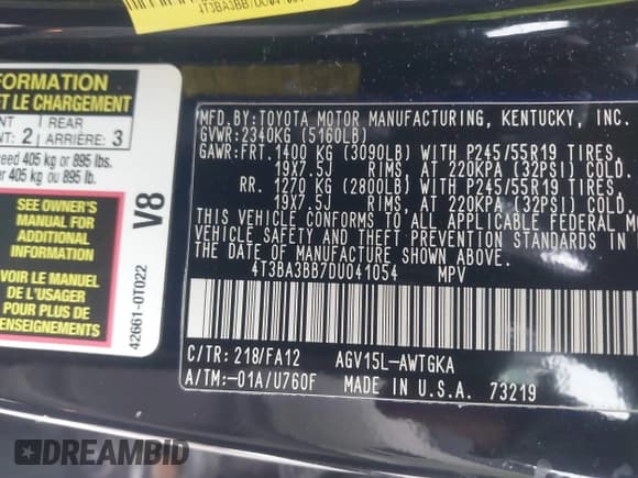 ✅ 2013 Toyota Venza LE • VIN: 4T3BA3BB7DU041054 • Лот: 41512890. Опубликован ранее на IAAI с пробегом 82 547 миль. Бесплатный доступ к архиву аукционных продаж из США и подробный отчёт об истории автомобиля на DreamBid. Изображение 9.