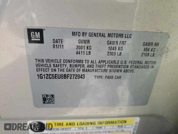 ✅ 2011 Chevrolet Malibu 1LT • VIN: 1G1ZC5EU8BF272943 • Lot: 74611224. Listed on Copart with 188,171 mi. Free auction sales archive from the USA and detailed vehicle history report at DreamBid. Image 12.