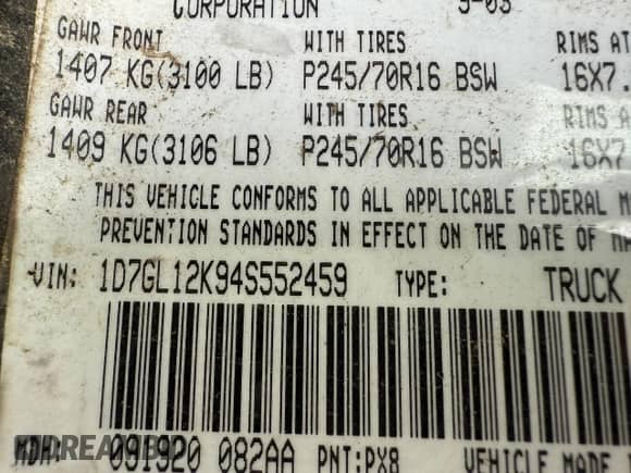 2004 Dodge Dakota with VIN 1D7GL12K94S552459, listed as a Copart auction lot 52153335 with 128,148 mi miles and Clean title. Bid and sale history available at DreamBid. Image 10.