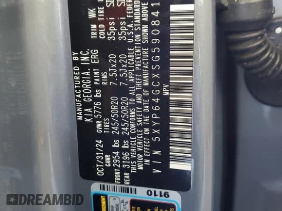 ✅ 2025 Kia Telluride S • VIN: 5XYP64GCXSG590841 • Lot: 87436065. Listed on Copart with 13,221 mi. Free auction sales archive from the USA and detailed vehicle history report at DreamBid. Image 14.