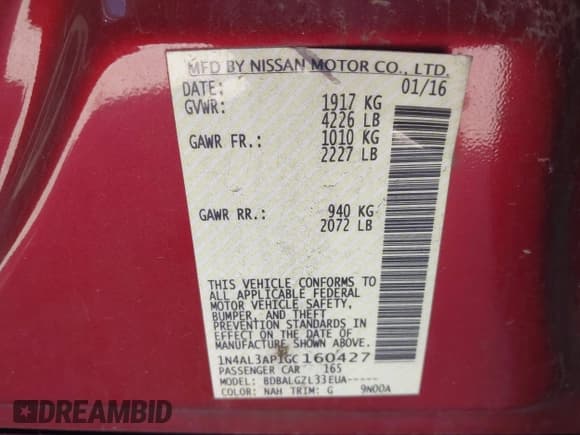 ✅ 2016 Nissan Altima S • VIN: 1N4AL3AP1GC160427 • Lot: 43435445. Listed on IAAI with 145,238 mi. Free auction sales archive from the USA and detailed vehicle history report at DreamBid. Image 9.