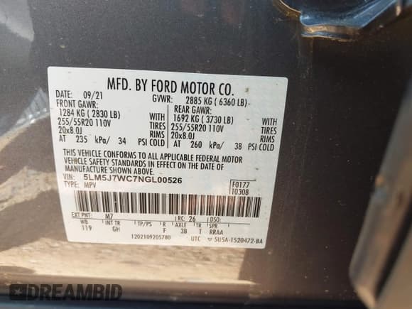 ✅ 2022 Lincoln Aviator Reserve • VIN: 5LM5J7WC7NGL00526 • Lot: 42621456. Listed on IAAI with 55,708 mi. Free auction sales archive from the USA and detailed vehicle history report at DreamBid. Image 9.