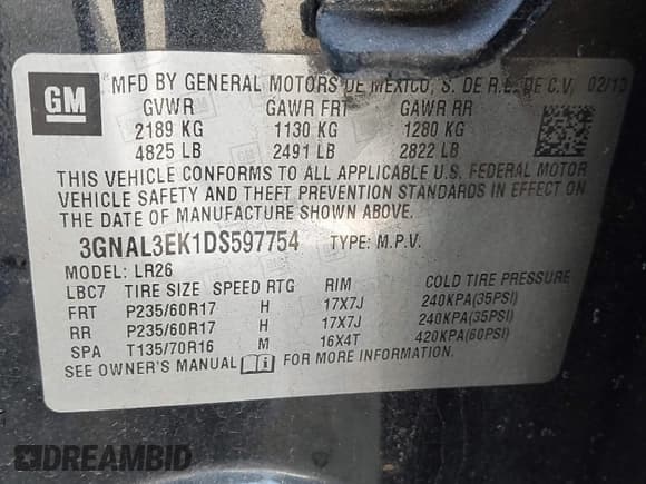 ✅ 2013 Chevrolet Captiva Sport LT • VIN: 3GNAL3EK1DS597754 • Lot: 41316028. Wystawiony na IAAI z przebiegiem 200 519 mil. Bezpłatny archiwum sprzedaży aukcyjnych z USA i szczegółowy raport historii pojazdu na DreamBid. Zdjęcie 9.