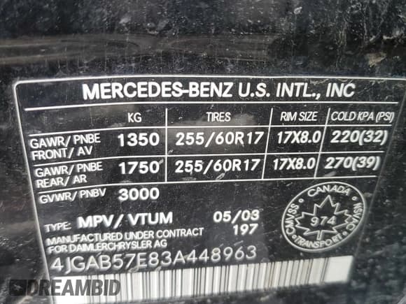 ✅ 2003 Mercedes-Benz M 350 • VIN: 4JGAB57E83A448963 • Lot: 50143534. Listed on Copart with 214,818 mi. Free auction sales archive from the USA and detailed vehicle history report at DreamBid. Image 13.