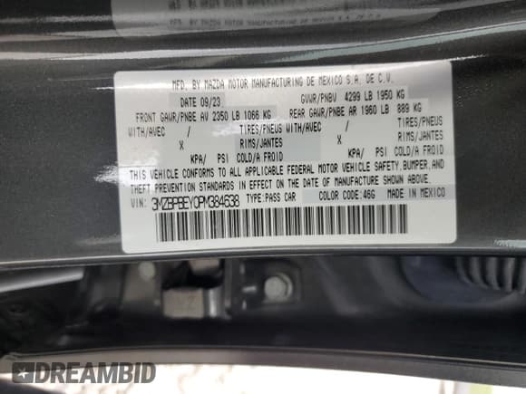 ✅ 2023 Mazda 3 Premium Plus • VIN: 3MZBPBEY0PM384638 • Lot: 51742225. Wystawiony na Copart z przebiegiem 15 624 mil. Bezpłatny archiwum sprzedaży aukcyjnych z USA i szczegółowy raport historii pojazdu na DreamBid. Zdjęcie 12.