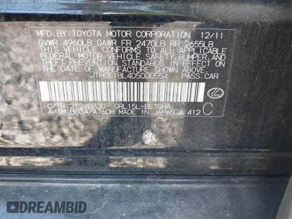 ✅ 2013 Lexus GS 350 • VIN: JTHCE1BL4D5000554 • Lot: 42179744. Listed on IAAI with 171,007 mi. Free auction sales archive from the USA and detailed vehicle history report at DreamBid. Image 9.