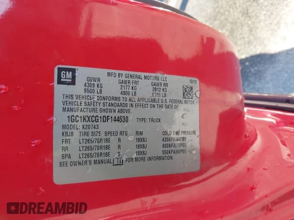 ✅ 2013 Chevrolet Silverado 2500HD LT • VIN: 1GC1KXCG1DF144630 • Lot: 41370886. Listed on IAAI with 268,431 mi. Free auction sales archive from the USA and detailed vehicle history report at DreamBid. Image 9.