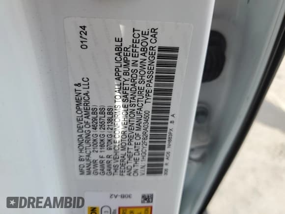 ✅ 2024 Honda Accord Touring • VIN: 1HGCY2F82RA034500 • Lot: 54598045. Wystawiony na Copart z przebiegiem 10 205 mil. Bezpłatny archiwum sprzedaży aukcyjnych z USA i szczegółowy raport historii pojazdu na DreamBid. Zdjęcie 12.