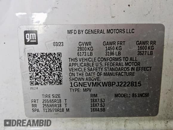 ✅ 2023 Chevrolet Traverse LT Cloth • VIN: 1GNEVMKW8PJ222815 • Lot: 90920315. Listed on Copart with 359,728 mi. Free auction sales archive from the USA and detailed vehicle history report at DreamBid. Image 13.