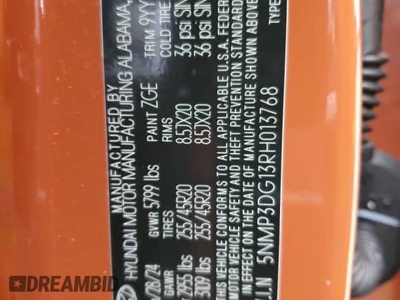 2024 Hyundai Santa Fe Limited с VIN 5NMP3DG13RH013768, выставлен на аукционе Copart как лот 47998995 с пробегом 9 639 миль миль и Списание • Salvage title. История ставок и продаж доступна на DreamBid. Изображение 15.