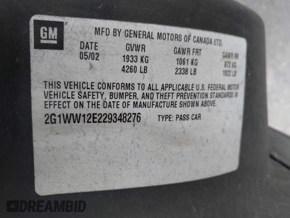 ✅ 2002 Chevrolet Monte Carlo LS • VIN: 2G1WW12E229348276 • Lot: 43072263. Listed on IAAI with 112,372 mi. Free auction sales archive from the USA and detailed vehicle history report at DreamBid. Image 9.