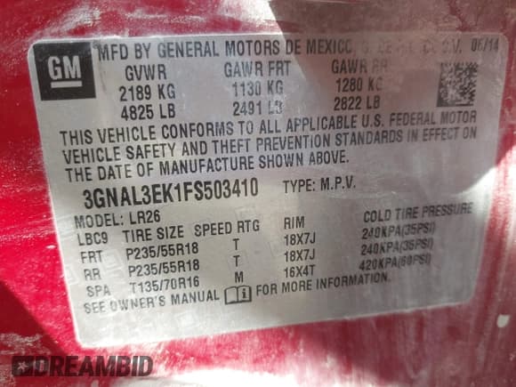 ✅ 2015 Chevrolet Captiva Sport LT • VIN: 3GNAL3EK1FS503410 • Lot: 42527936. Wystawiony na IAAI z przebiegiem 158 157 mil. Bezpłatny archiwum sprzedaży aukcyjnych z USA i szczegółowy raport historii pojazdu na DreamBid. Zdjęcie 9.