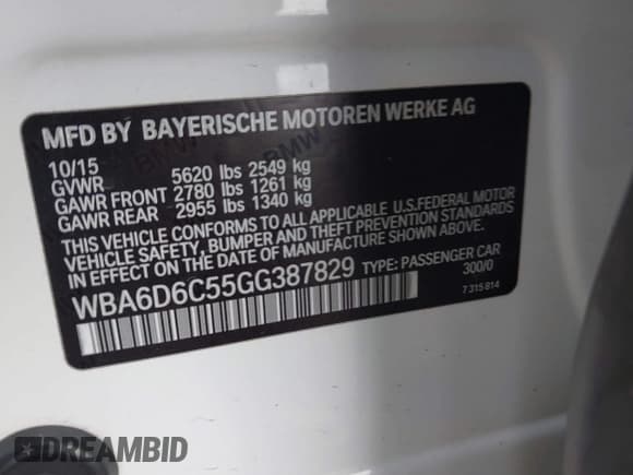 ✅ 2016 BMW 6 Series 650i xDrive • VIN: WBA6D6C55GG387829 • Lot: 43460385. Listed on IAAI with 123,862 mi. Free auction sales archive from the USA and detailed vehicle history report at DreamBid. Image 9.