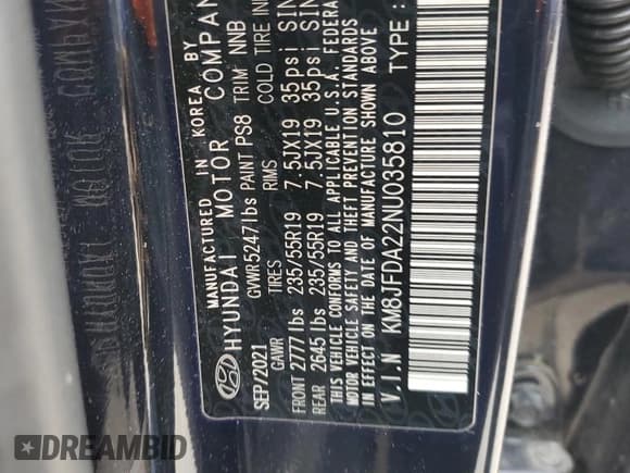 ✅ 2022 Hyundai Tucson Limited • VIN: KM8JFDA22NU035810 • Lot: 52146165. Wystawiony na Copart z przebiegiem 33 194 mil. Bezpłatny archiwum sprzedaży aukcyjnych z USA i szczegółowy raport historii pojazdu na DreamBid. Zdjęcie 13.