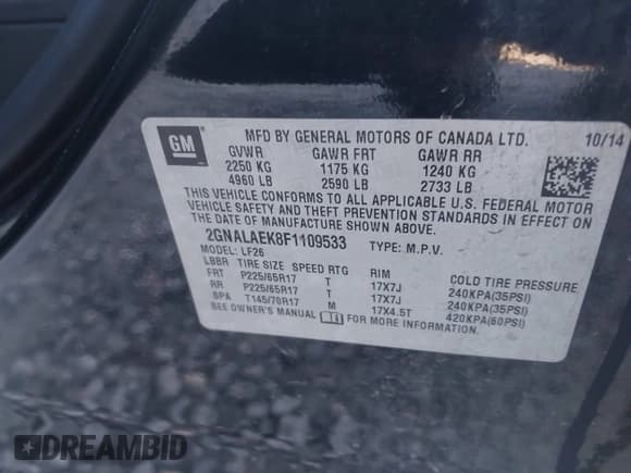 ✅ 2015 Chevrolet Equinox LS • VIN: 2GNALAEK8F1109533 • Лот: 43627626. Опубликован ранее на IAAI с пробегом 123 463 миль. Бесплатный доступ к архиву аукционных продаж из США и подробный отчёт об истории автомобиля на DreamBid. Изображение 9.