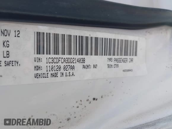 ✅ 2013 Dodge Dart Limited • VIN: 1C3CDFCA3DD214038 • Lot: 43130695. Listed on IAAI with 164,596 mi. Free auction sales archive from the USA and detailed vehicle history report at DreamBid. Image 9.