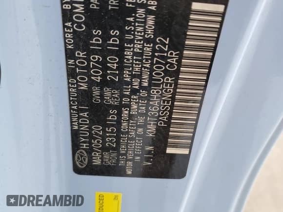 2020 Hyundai Veloster z VIN KMHT36AH8LU007122, wystawiony jako Copart lot #47182015 z przebiegiem 45 463 mil mil oraz Szkoda całkowita • Salvage title. Historia ofert i sprzedaży dostępna na DreamBid. Obrazek 12.