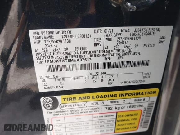 ✅ 2021 Ford Expedition Max Limited • VIN: 1FMJK1KT8MEA07617 • Lot: 41972742. Listed on IAAI with 30,808 mi. Free auction sales archive from the USA and detailed vehicle history report at DreamBid. Image 9.