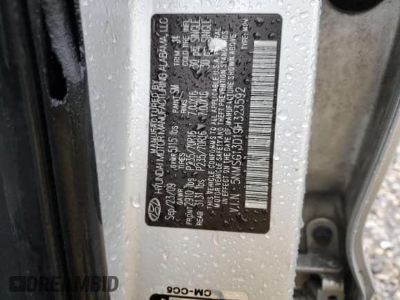 ✅ 2009 Hyundai Santa Fe GLS • VIN: 5NMSG13D19H323592 • Lot: 71422564. Listed on Copart with 193,786 mi. Free auction sales archive from the USA and detailed vehicle history report at DreamBid. Image 12.