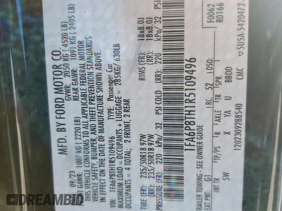 ✅ 2024 Ford Mustang EcoBoost • VIN: 1FA6P8TH1R5109496 • Lot: 85948595. Listed on Copart with 28,190 mi. Free auction sales archive from the USA and detailed vehicle history report at DreamBid. Image 12.