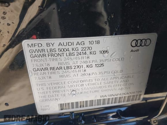 ✅ 2019 Audi A4 allroad Premium Plus • VIN: WA18NAF42KA009729 • Лот: 41698959. Опубликован ранее на IAAI с пробегом 60 893 миль. Бесплатный доступ к архиву аукционных продаж из США и подробный отчёт об истории автомобиля на DreamBid. Изображение 9.