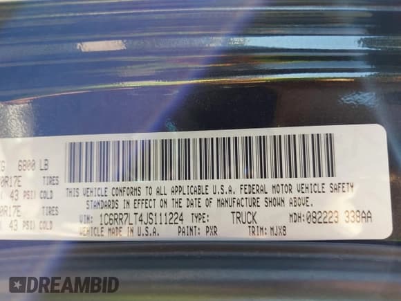 ✅ 2018 Ram 1500 Big Horn • VIN: 1C6RR7LT4JS111224 • Lot: 42084424. Listed on IAAI with 74,835 mi. Free auction sales archive from the USA and detailed vehicle history report at DreamBid. Image 9.