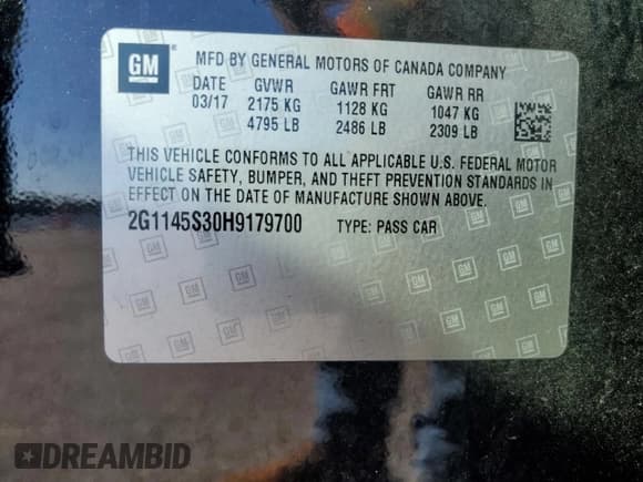 ✅ 2017 Chevrolet Impala Premier • VIN: 2G1145S30H9179700 • Lot: 87089075. Listed on Copart with 96,986 mi. Free auction sales archive from the USA and detailed vehicle history report at DreamBid. Image 13.