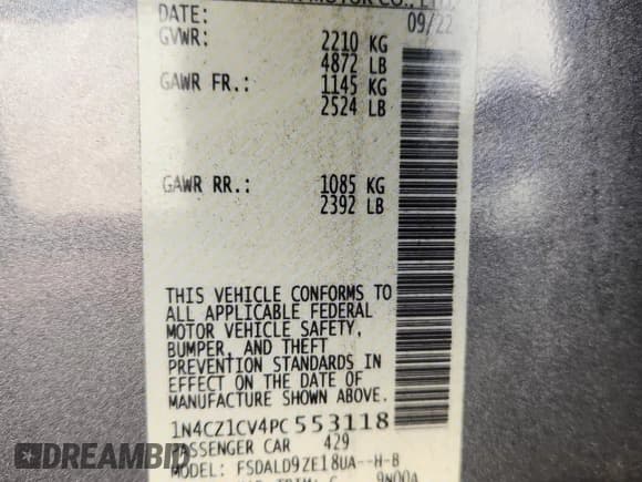 ✅ 2023 Nissan LEAF SV Plus • VIN: 1N4CZ1CV4PC553118 • Lot: 91142035. Listed on Copart with 26,693 mi. Free auction sales archive from the USA and detailed vehicle history report at DreamBid. Image 12.