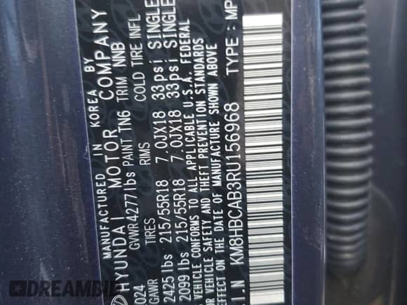 2024 Hyundai Kona SEL with VIN KM8HBCAB3RU156968, listed as a Copart auction lot 86263424 with 5,575 mi miles and Salvage title. Bid and sale history available at DreamBid. Image 14.