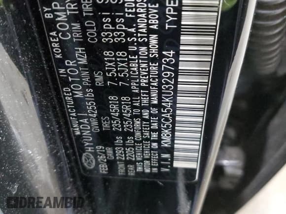 ✅ 2019 Hyundai Kona Ultimate • VIN: KM8K5CA54KU329734 • Lot: 91737215. Listed on Copart with 103,273 mi. Free auction sales archive from the USA and detailed vehicle history report at DreamBid. Image 12.