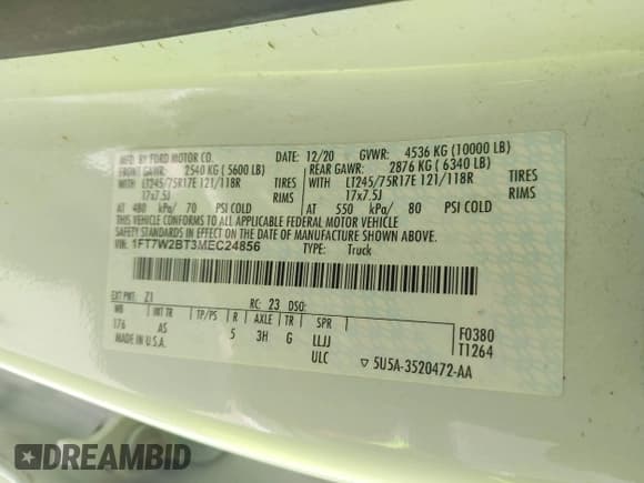 ✅ 2021 Ford F-250 XL • VIN: 1FT7W2BT3MEC24856 • Lot: 42760670. Wystawiony na IAAI z przebiegiem 120 119 mil. Bezpłatny archiwum sprzedaży aukcyjnych z USA i szczegółowy raport historii pojazdu na DreamBid. Zdjęcie 9.