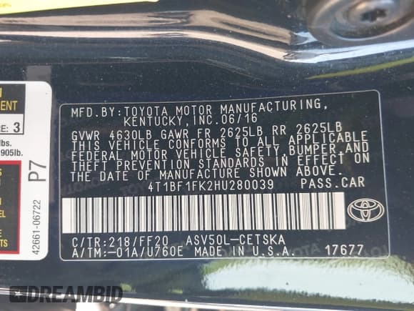 ✅ 2017 Toyota Camry SE • VIN: 4T1BF1FK2HU280039 • Lot: 43632363. Listed on IAAI with 181,213 mi. Free auction sales archive from the USA and detailed vehicle history report at DreamBid. Image 9.