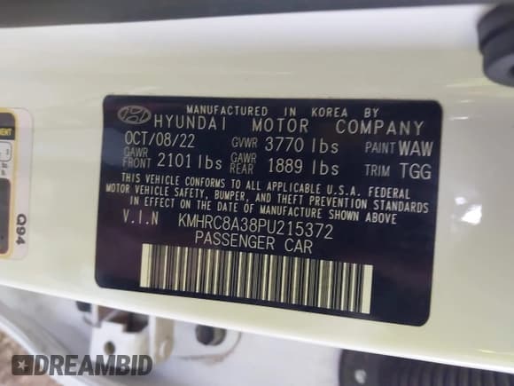 ✅ 2023 Hyundai Venue SEL • VIN: KMHRC8A38PU215372 • Lot: 41515500. Listed on IAAI with 65,685 mi. Free auction sales archive from the USA and detailed vehicle history report at DreamBid. Image 9.