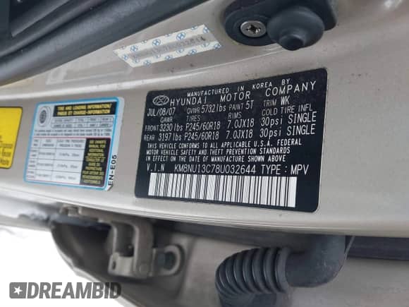 2008 Hyundai Veracruz GLS с VIN KM8NU13C78U032644, выставлен на аукционе IAAI как лот 41595308 с пробегом 141 302 миль миль и . История ставок и продаж доступна на DreamBid. Изображение 9.