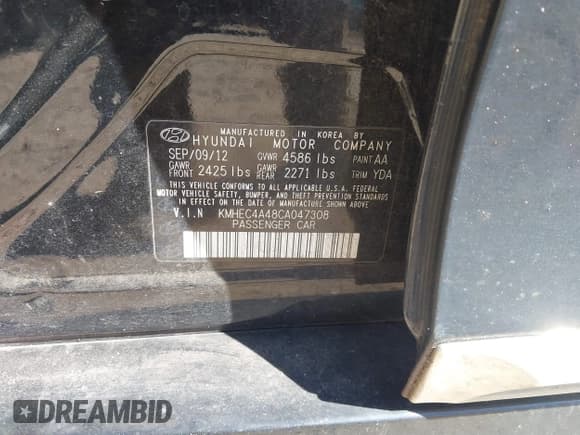 ✅ 2012 Hyundai Sonata Hybrid • VIN: KMHEC4A48CA047308 • Lot: 41702891. Listed on IAAI with 136,400 mi. Free auction sales archive from the USA and detailed vehicle history report at DreamBid. Image 9.