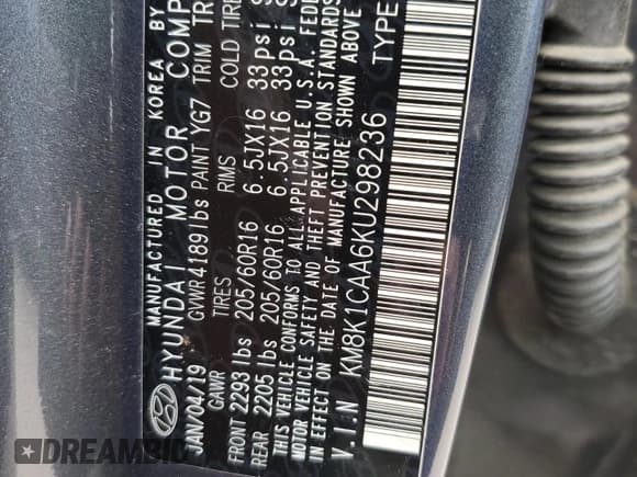 ✅ 2019 Hyundai Kona SE • VIN: KM8K1CAA6KU298236 • Лот: 58478614. Опубликован ранее на Copart с пробегом 45 518 миль. Бесплатный доступ к архиву аукционных продаж из США и подробный отчёт об истории автомобиля на DreamBid. Изображение 13.