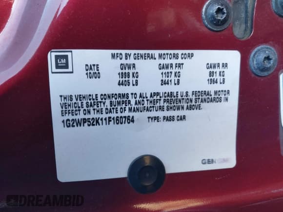 ✅ 2001 Pontiac Grand Prix GT • VIN: 1G2WP52K11F160764 • Lot: 41379790. Listed on IAAI with 73,989 mi. Free auction sales archive from the USA and detailed vehicle history report at DreamBid. Image 9.