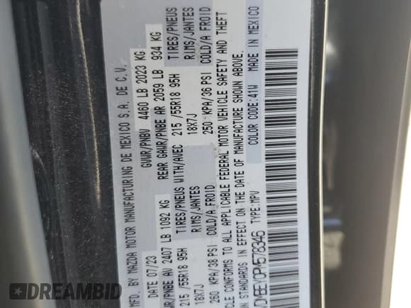 ✅ 2023 Mazda CX-30 Premium Plus • VIN: 3MVDMBEY0PM578346 • Lot: 58572345. Listed on Copart with 14,027 mi. Free auction sales archive from the USA and detailed vehicle history report at DreamBid. Image 14.