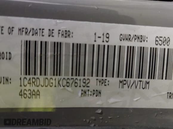 ✅ 2019 Dodge Durango GT • VIN: 1C4RDJDG1KC676192 • Lot: 41836912. Listed on IAAI with 105,240 mi. Free auction sales archive from the USA and detailed vehicle history report at DreamBid. Image 9.