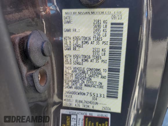 ✅ 2013 Nissan Frontier SV • VIN: 1N6AD0CW9DN755131 • Lot: 72019035. Listed on Copart with Not provided. Free auction sales archive from the USA and detailed vehicle history report at DreamBid. Image 12.