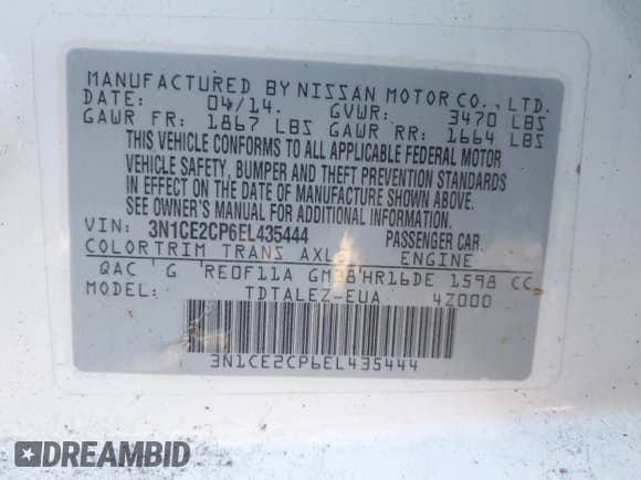 ✅ 2014 Nissan Note SV • VIN: 3N1CE2CP6EL435444 • Lot: 43524876. Listed on IAAI with 88,334 mi. Free auction sales archive from the USA and detailed vehicle history report at DreamBid. Image 9.