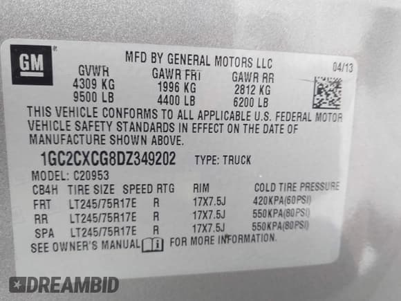 ✅ 2013 Chevrolet Silverado 2500HD LT • VIN: 1GC2CXCG8DZ349202 • Lot: 43619800. Listed on IAAI with 169,852 mi. Free auction sales archive from the USA and detailed vehicle history report at DreamBid. Image 9.