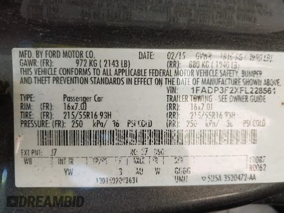 ✅ 2015 Ford Focus SE • VIN: 1FADP3F2XFL228561 • Lot: 42796493. Listed on IAAI with 181,608 mi. Free auction sales archive from the USA and detailed vehicle history report at DreamBid. Image 9.