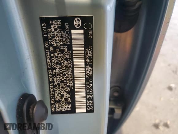 ✅ 2014 Toyota Prius • VIN: JTDKN3DP5E3051020 • Лот: 82466845. Опубликован ранее на Copart с пробегом 124 337 миль. Бесплатный доступ к архиву аукционных продаж из США и подробный отчёт об истории автомобиля на DreamBid. Изображение 12.